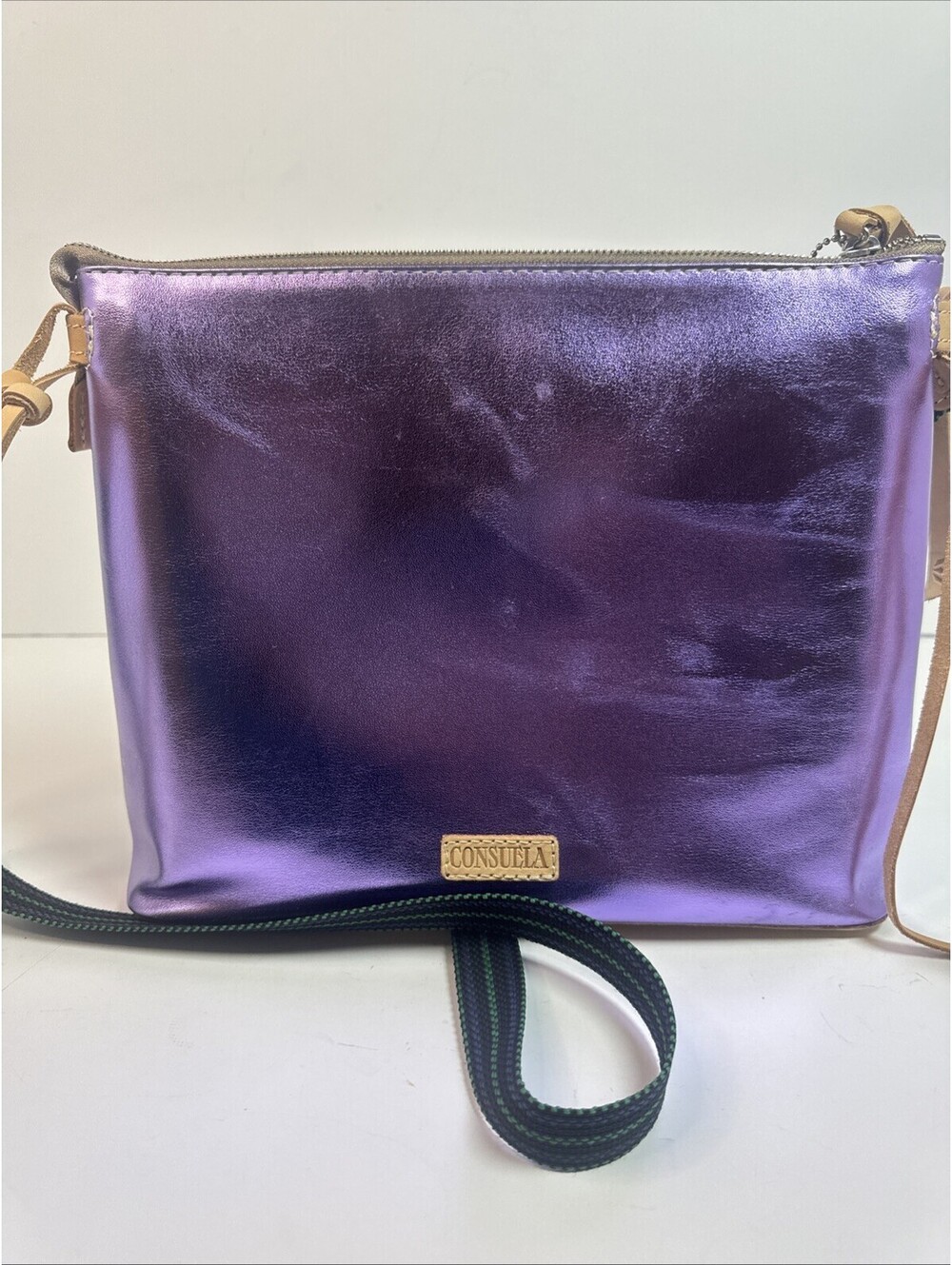 Consuela NWT Val Downtown Crossbody Purple Pink Shiny Zebra Pattern Designer - Picture 6 of 9